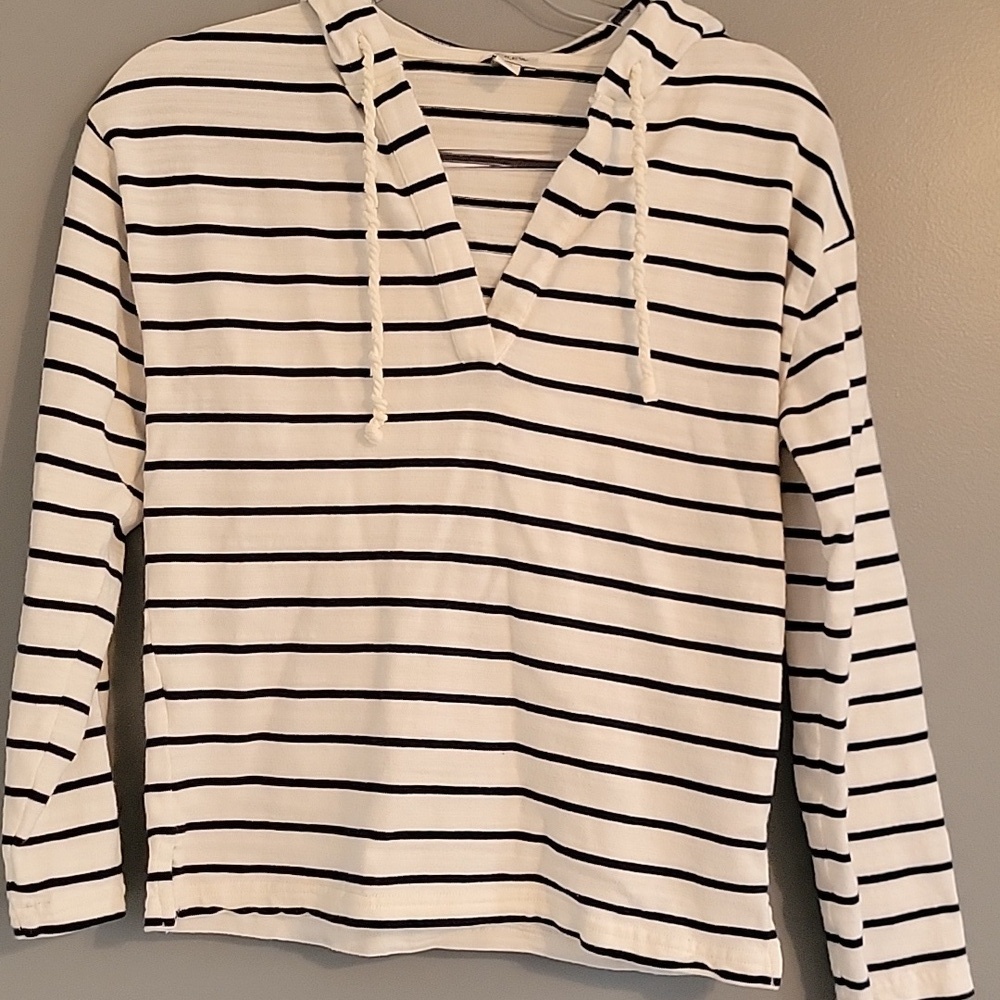 J. Crew White and Navy Striped Lightweight Hoodie